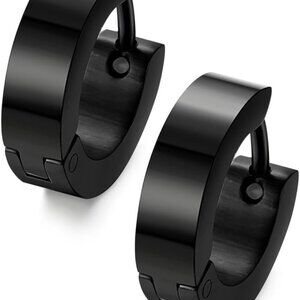Trendy Dome Design Black Stainless Steel Small Hoop Earrings for Everyday Wear